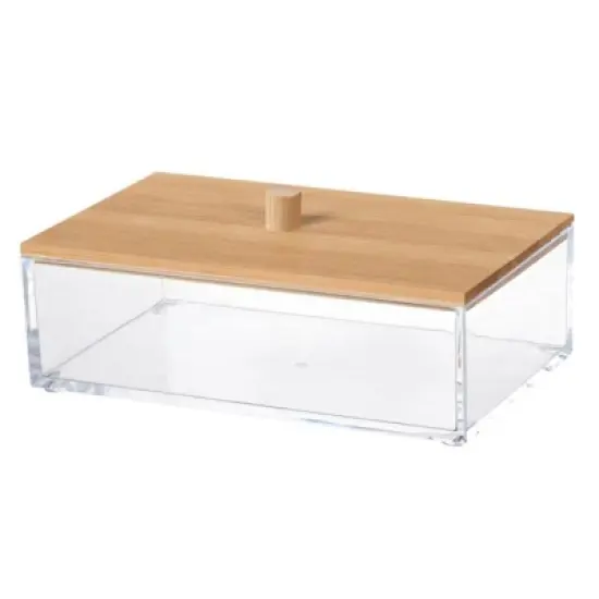Acrylic Makeup Organizer with Bamboo Lid, Clear Nonslip Rectangular Cosmetic Storage Box for Bathroom & Vanity, Durable & Stylish Countertop Organizer image {2}