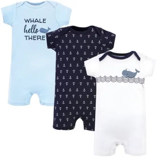 Hudson Baby Infant Boy Cotton Rompers 3pk, Sailor Whale image {4}