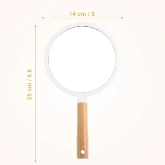 Unique Bargains Handheld Portable Wood Handle Vanity Cosmetic Makeup Mirror 1 Pc image {3}