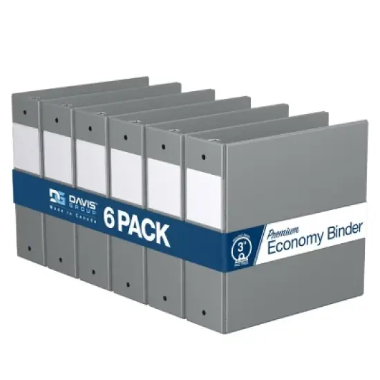 Premium Economy 3" Round Ring Binder 6pk Gray: Davis Group, Polypropylene, 600 Sheet Capacity, Hard Cover, 2 Pockets image {8}