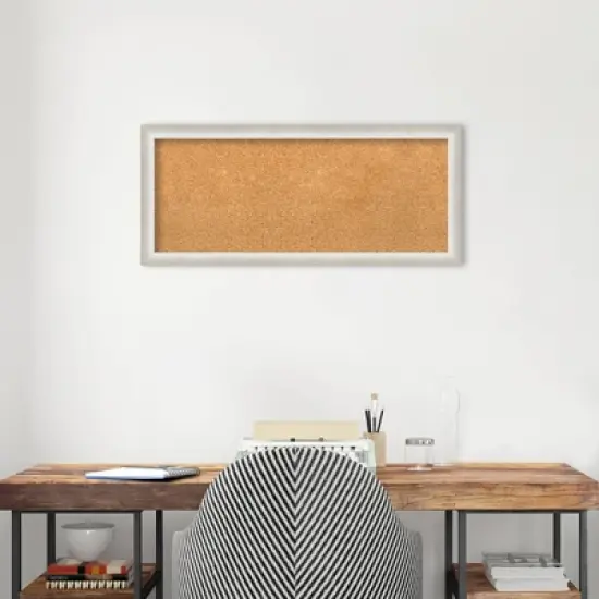 32"x14" Two Tone Wood Frame Natural Cork Board Silver - Amanti Art: Wall Mount, Bulletin Board, Message Center image {6}