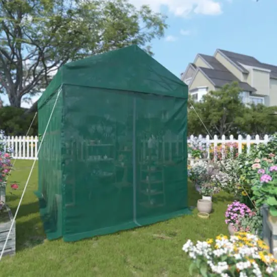 EAGLE PEAK 8x6 Walk in Shade Cloth Cover Greenhouse with Mesh Cover, Roll up Doors, Green image {1}