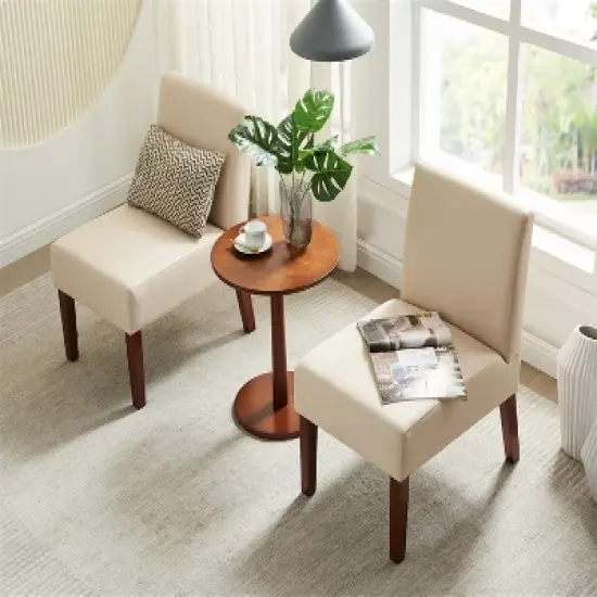 Carl Armless Fabric Upholstered Accent Chair Set of 2 with Round Wood Side Table Slipper Chairs Sets-Maison Boucle image {1}