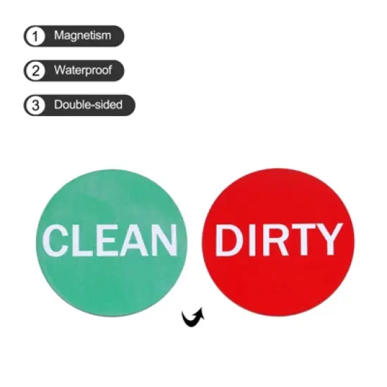 Unique Bargains Double-sided Clean Dirty Sign Round Dishwasher Magnet 3.5" Red-Green image {2}