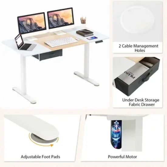 Costway Electric Standing Desk 55'' x 28'' Height Adjustable Sit Stand with USB Charging Port Natural/Black/Grey/Brown/White image {9}