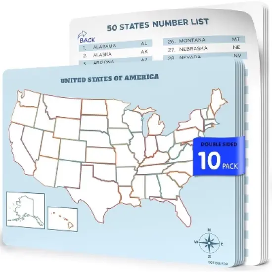 SCRIBBLEDO US Map 11"x14" Dry Erase Sheets Pack of 10 &ndash; Double-Sided with State Names on Back image {7}