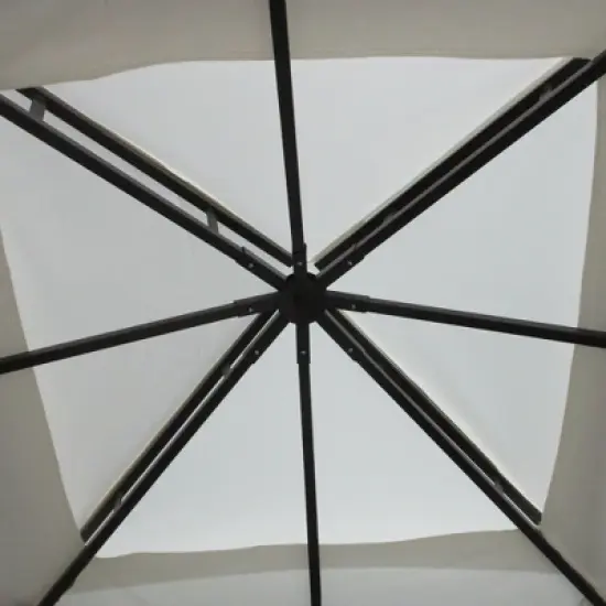 Outsunny 10' x 10' Patio Gazebo Outdoor Canopy Shelter with Aluminum Frame, Double Tier Roof, Netting and Curtains for Garden, Lawn, Cream White image {5}