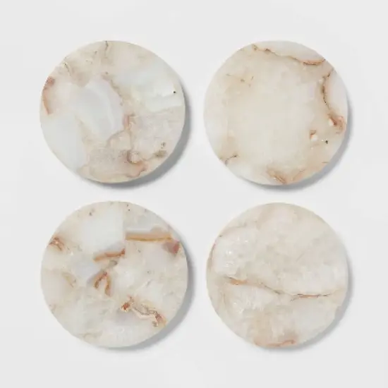 4pk Stone Salt Agate Coasters - Threshold&trade;: Traditional Off-White Drink Coasters, Spot Clean, 4" Square, Pretty Set image {2}
