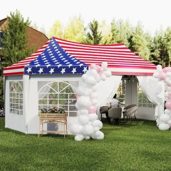 Outsunny 22.3 x 16.4 ft Party Tent, Heavy Duty Outdoot Canopy Tent with 2 Doors and 6 Windows, American Flag image {5}