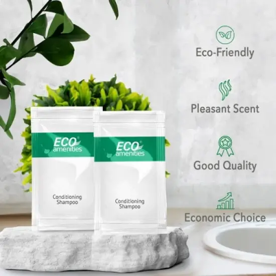 ECO Amenities 100 pack 2 in 1 Travel Size Hotel Shampoo and Conditioner Sets, Bulk Toiletries Supplies, 0.35 fl oz, Green Tea Scent image {2}