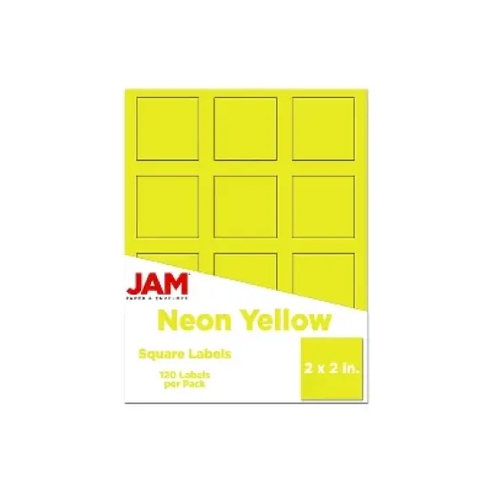 JAM Paper Square Labels 2" x 2" Neon Yellow 12 Labels/Sheet 10 Sheets/Pack (367831073) image {5}