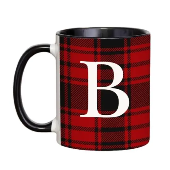 Personalization Mall Christmas Red Plaid Initial Coffee Mug image {4}