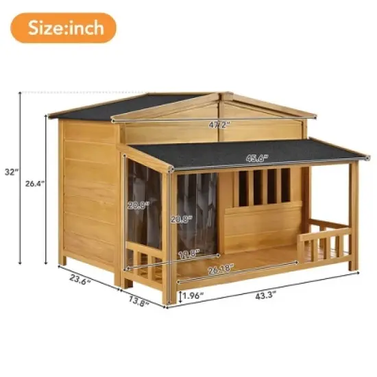 Wooden Dog House, Dog Crate For large dog breeds, Cabin Style Raised Dog Shelter with Asphalt Roof image {6}