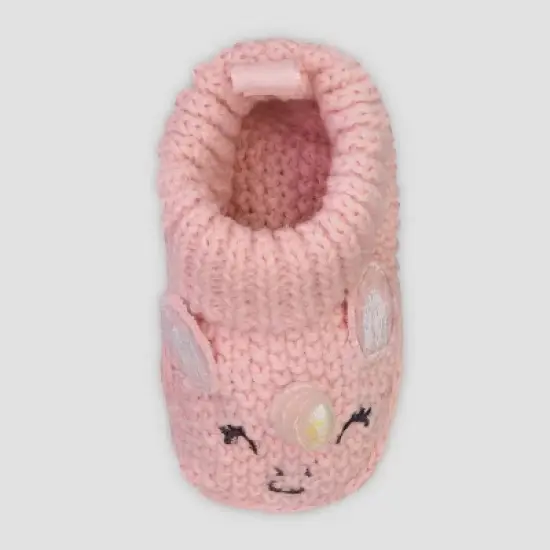 Carter's Just One You&reg; Baby Girls' Knitted Slippers - Pink Newborn: Unicorn Pattern, Pull-On Bootie, Cotton Lining image {1}