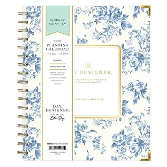 Day Designer 7"x9" 2025-2026 Weekly/Monthly Wirebound Planner Hardcover Belinda Blue image {2}