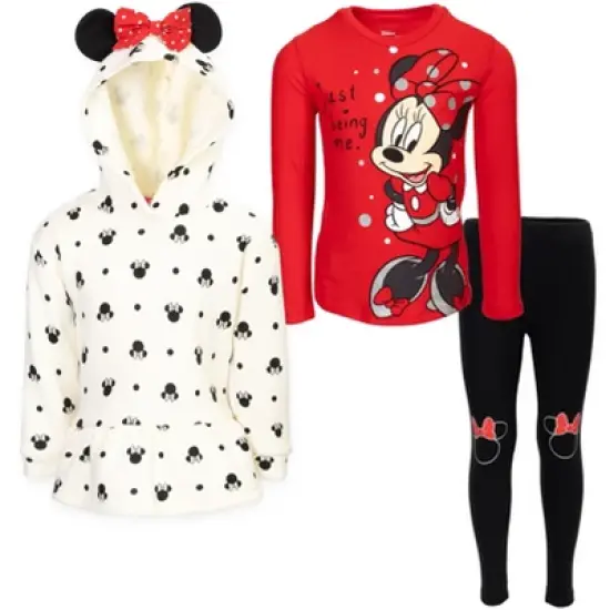 Mickey Mouse & Friends Minnie Mouse Girls Pullover Fleece Hoodie T-Shirt and Leggings 3 Piece Outfit Set Little Kid to Big Kid image {8}
