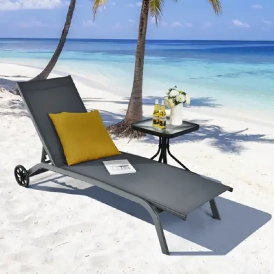 Costway Outdoor Adjustable Chaise Lounge Patio 6-Position Recliner with Wheels image {9}