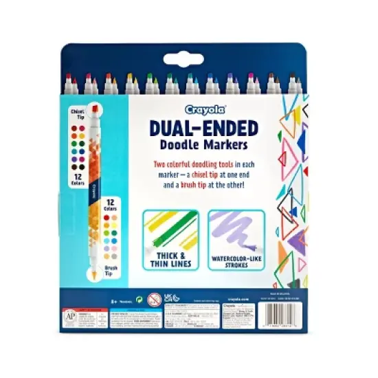 Crayola 12pk Doodle & Draw Dual Ended Doodle Markers: Artist Broad Point, Multicolored, Choking Hazard Warning image {2}