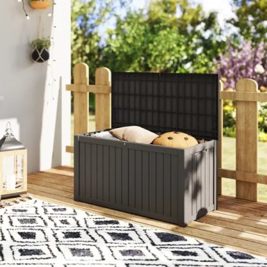 Decksplore150 Gallon Resin Deck Box, Waterproof Ourdoor Storage Container for Pool Accessories, Patio Garden Tools image {3}