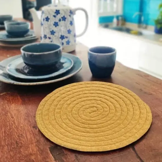 Home Marts Goods Gold Extra Thick Woven Trivet Round Placemats Natural Cotton Hot Potholder Mat Heat Resistant - 8"x8"(Pack of 4) image {1}
