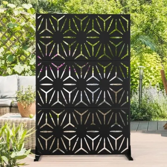 PexFix 72 x 47 Inches Premium Outdoor Metal Privacy Screen Garden Fence with Elegant Stars Pattern in Sleek Black for Gardens Patio Deck Yard image {14}