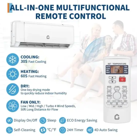 24000 BTU Wifi Mini Split AC, 19 SEER2 208-230V Inverter Ductless Wall AC w/WiFi & Alexa Compatible image {6}