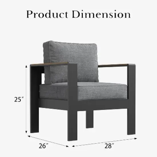 LayinSun Outdoor Patio Furniture Aluminum Armchair, All-Weather Metal Chair with 5" Thick Cushions for Porch, Balcony image {6}