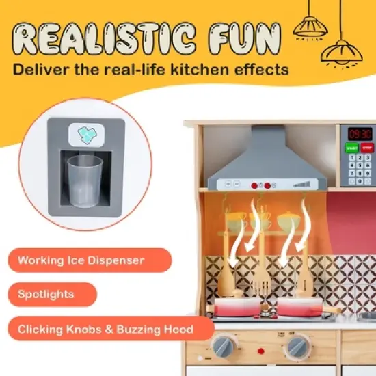 Costway Wooden Kitchen Playset Multi-Functional Pretend Cooking Set w/ Lights & Sounds image {4}