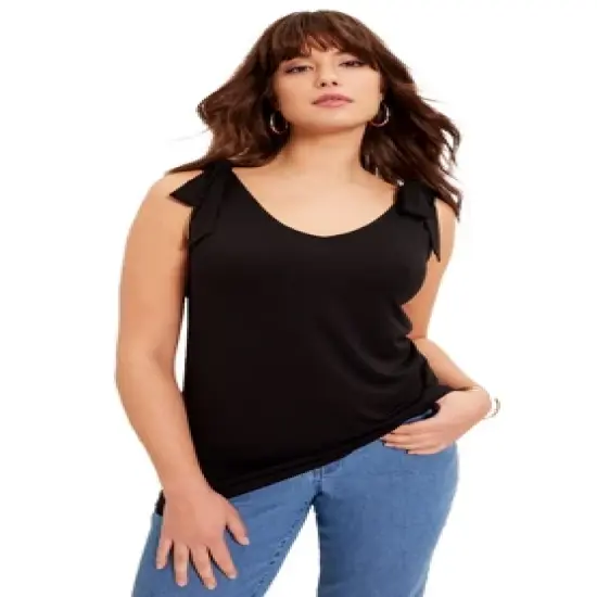 June + Vie by Roaman's Women&rsquo;s Plus Size Tie-Sleeve Tank image {1}