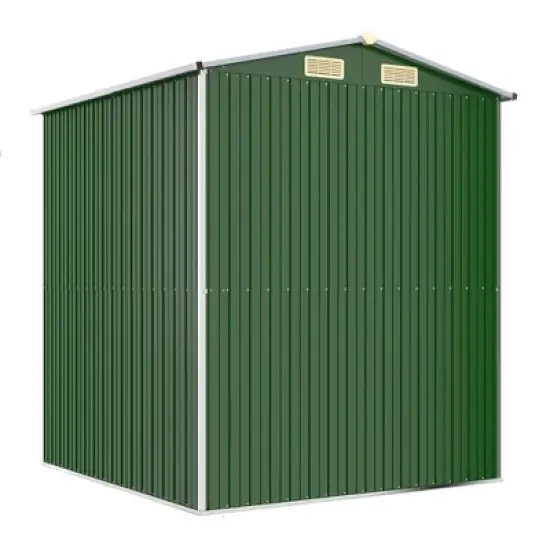 vidaXL Garden Shed Green Galvanized Steel Large Garden Shed - 75.6" x 75.2" x 87.8" image {5}