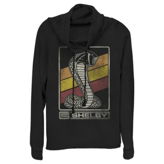 Junior's Shelby Cobra Distressed Retro Striped Logo Cowl Neck Sweatshirt image {3}