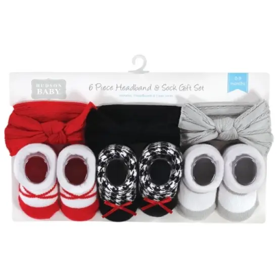 Hudson Baby Infant Girls Headband and Socks Giftset, Red Houndstooth Bows, One Size image {1}