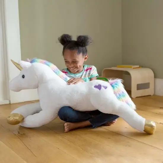 Magic Cabin - Razzle the 40"L Jumbo Plush Unicorn with Embroidered Hearts, and Rainbow Tail and Mane image {2}