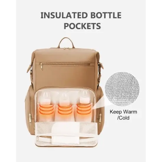 Itopfox Neoprene Waterproof Diaper Backpack for Parents with Changing Pad, Large Storage & 10 Pockets, Travel-Friendly Design (Oat) image {8}