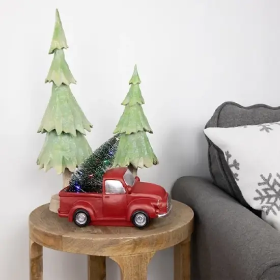 Northlight LED Lighted Pine Tree in Vintage Truck Christmas Decoration - 10" - Red image {1}