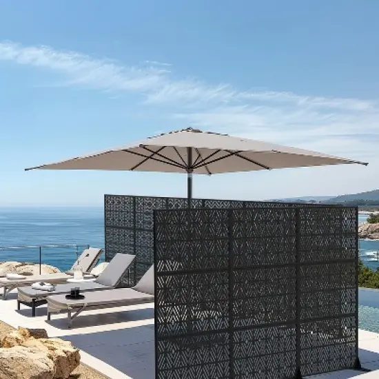 Lirago 72 in. Outdoor Privacy Panel Galvanized Metal Fence Black image {3}