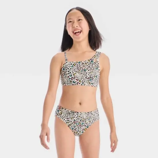 Girls' Leopard Swimsuit Top - art class&trade; Black image {2}