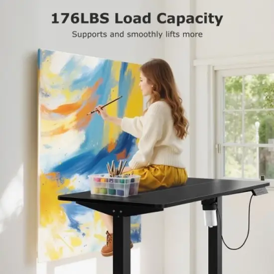 VECELO Electric Standing Office Desk Adjustable Height, Computer Desk with Headphone Hook, Memory Preset Gaming Desk, Dual-Motor,  Black image {8}