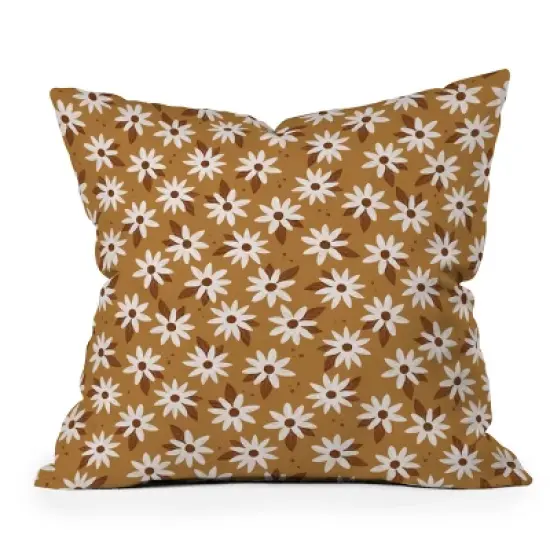 Deny Designs Avenie Boho Daisies Square Outdoor Throw Pillow Brown/Gold image {6}