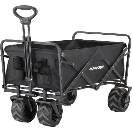 Acoinel Collapsible Folding Utility Wagon Cart, Adjustable Handle, 350lb/400lb Capacity, Black, Outdoor Use image {5}