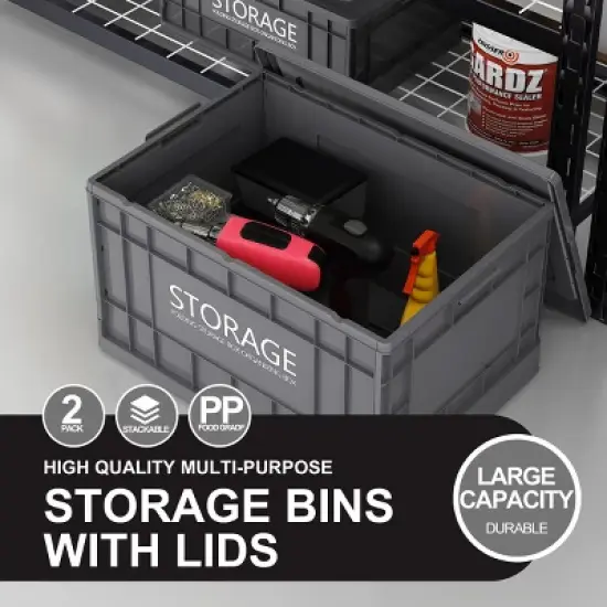 Syemin Deck Boxes 90L Storage Bins with Lids, Totes for Storage Stackable Collapsible Storage Bin Waterproof Storage Box, Gray, 24.02"*16.73"*13.78" image {4}