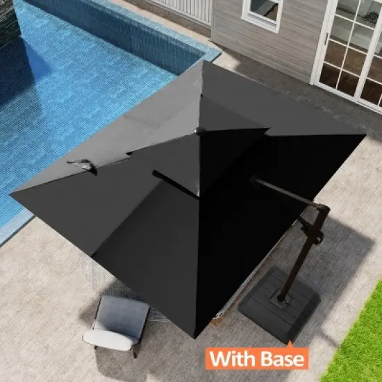 Pellebant 9X10.5FT Double Top Cantilever Umbrella Outdoor 360 Rotation 6 Heights Adjustable Offset Umbrella with Metal Pole and Base image {7}