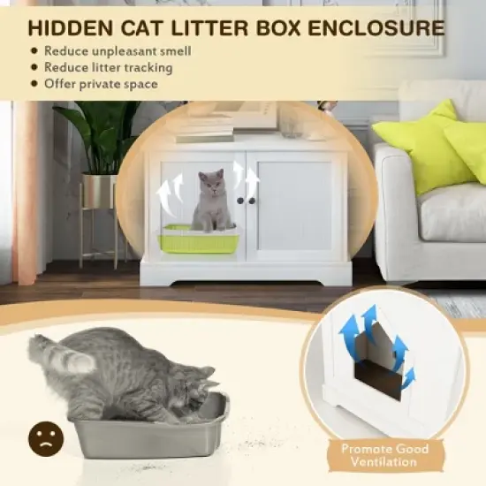 Costway Cat Litter Box Enclosure Furniture Hidden Cat Washroom with Rubber Wood Legs image {6}