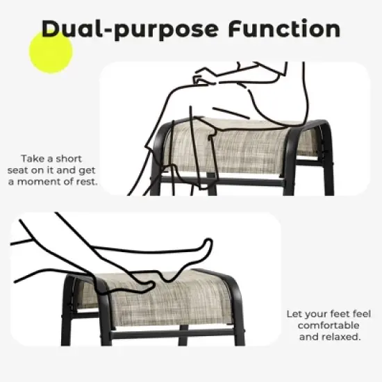 Hyleory 2-Pack Outdoor Teslin Fabric Footstools with Iron Frame - Waterproof Stackable Ottoman Set for Patio Garden and Poolside image {8}