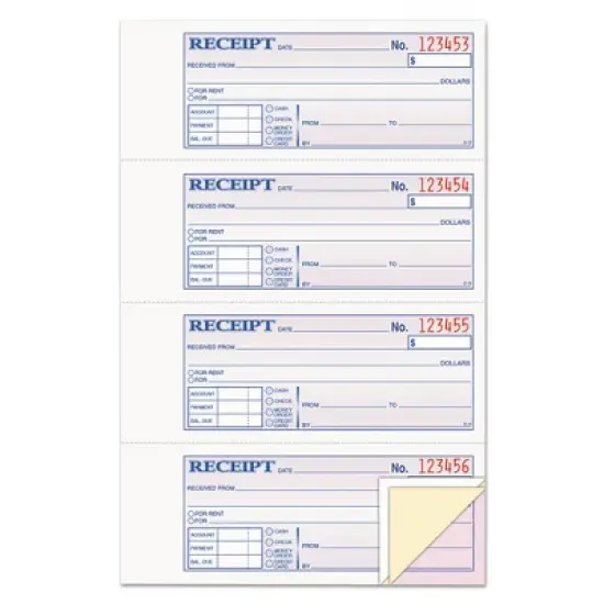 Adams Receipt Book, Three-Part Carbonless, 7.19 x 2.75, 4 Forms/Sheet, 100 Forms Total image {6}