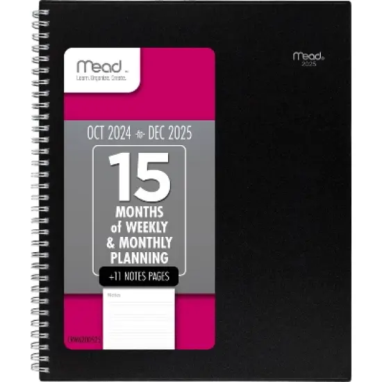 Mead 2024-25 Weekly/Monthly Planner 11"x9.625" Black: Academic Calendar, Twin-Wire Binding, Acid-Free Paper, Tabs image {6}