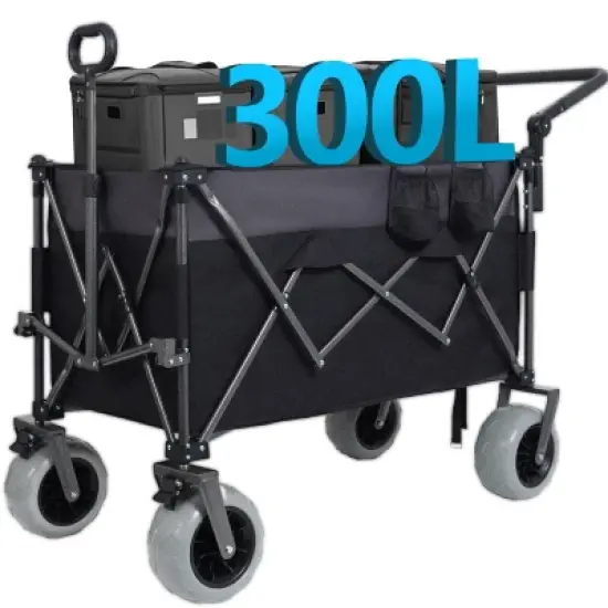 Multi-Functional Push-Pull Folding Wagon Cart with Rotating Handle & 9"x4" Beach Tires for Camping & Beach &uml;C300L XL Heavy-Duty, Large Capacity image {11}