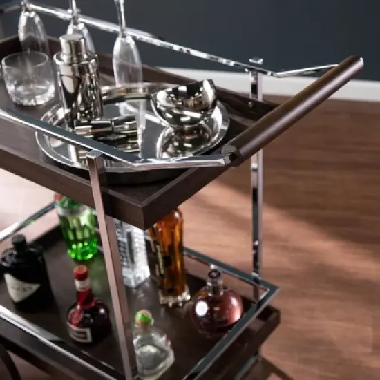 Oneots Rolling Bar Cart Brown/Chrome - Aiden Lane image {2}