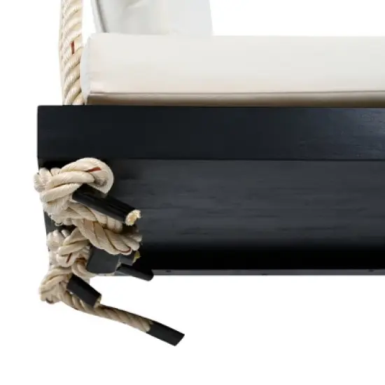 63" Acacia Wood Hanging Patio Swing Chair with Cushions & 10.8ft Hemp Ropes, Porch Swing Bench, 400 lbs Capacity image {13}