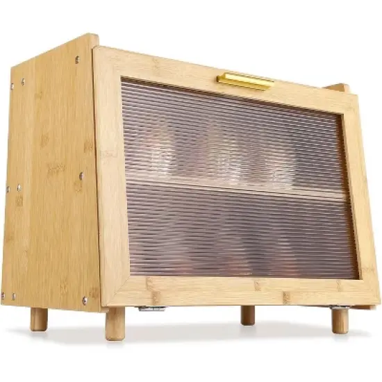 Acekool 2-Layer Bread Box, Modern Countertop Bread Storage with Fence Top, Transparent Door, Corner Bread Keeper, Black image {8}